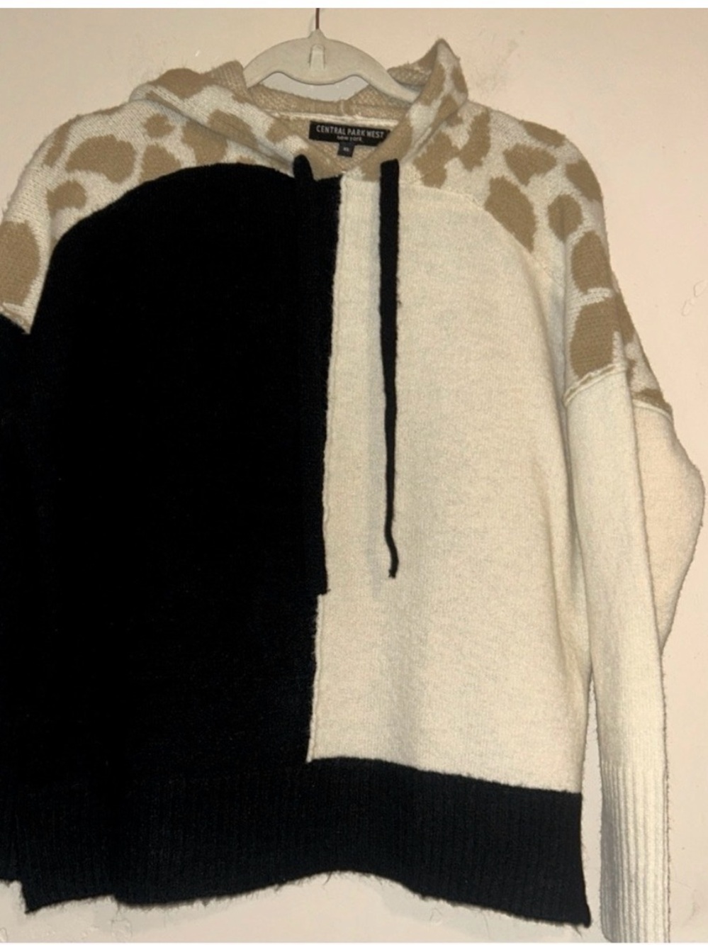 Anthropologie Central Park West Black, Cream & Tan Hooded Colorblock Sweater